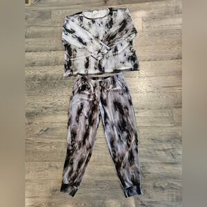 Women's sz L Jenni Intimates Tie Dye Velour‎ Lounge Set Long Sleeve Top Pants
